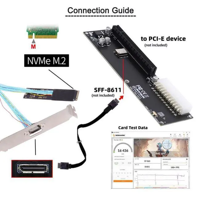 Alt view image 6 of 7 - Oculink SFF-8612 to PCI-E 4.0 NVME M.2 M-Key Host Extension Cable Adapter with 8/12cm Slot Bracket for External Graphics Card & SSD