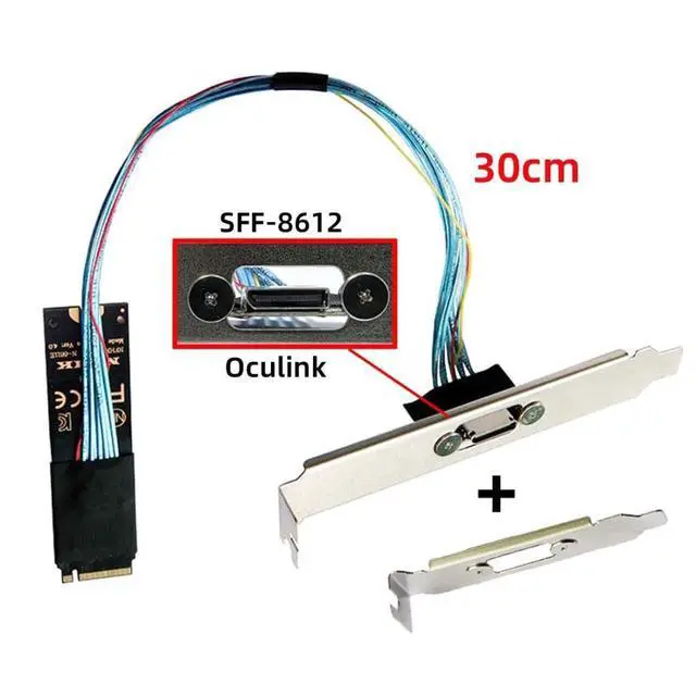 Alt view image 7 of 7 - Oculink SFF-8612 to PCI-E 4.0 NVME M.2 M-Key Host Extension Cable Adapter with 8/12cm Slot Bracket for External Graphics Card & SSD