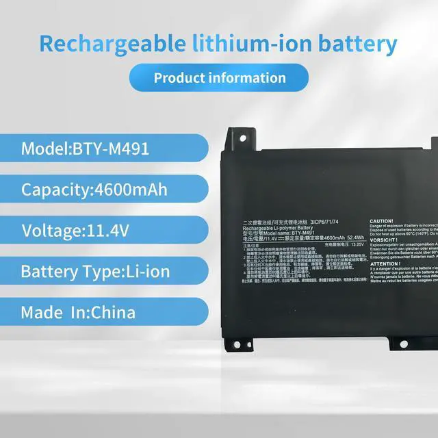 Alt view image 2 of 7 - Hubei BTY-M491 3ICP6/71/74 Laptop Battery Replacement for MSI Modern 15 A10RB Modern 15 A10RB-041TW(11.4V 52.4Wh)