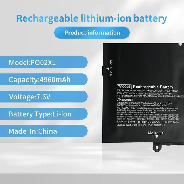 Alt view image 2 of 6 - Hubei PO02XL HSTNN-DB7G TPN-Q166 823908-1C1 823908-2C1 824560-005 HSTNN-IB7G Laptop Battery Compatible with HP Stream 11-R 11-R014WM Pro G2 G3 Series(7.6V 37Wh)