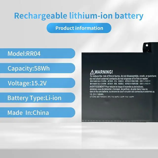 Alt view image 2 of 6 - RR04 Laptop Battery Compatible with HP Omen 15-5000 15-5100 15-5200 15T-5000 15-5001NA 15-5010NR 15-5012TX 15-5116TX 15-5014TX 15-5016TX 15-5220NR 15-5210NV 15-5051NA TPN-W111 Series(15.2V 58Wh)