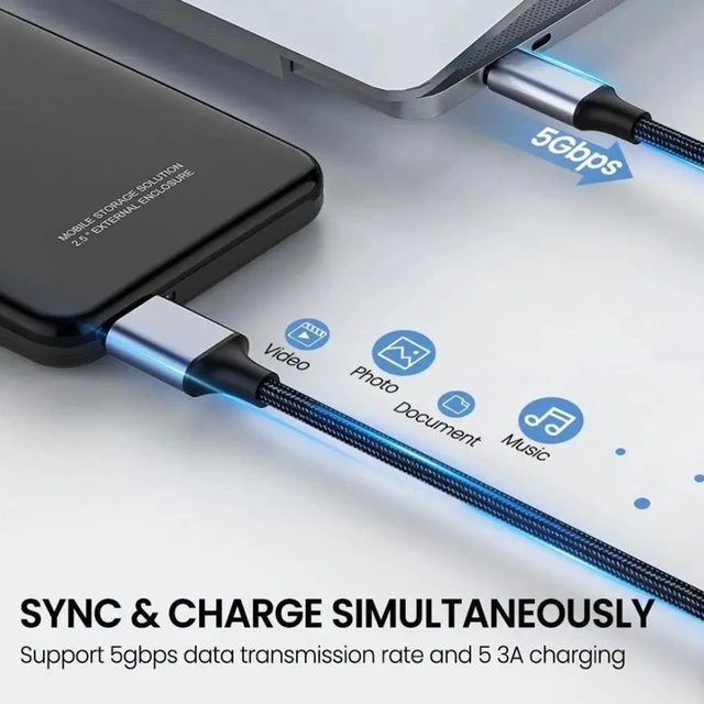 Alt view image 2 of 7 - 3.3ft/1M USB A/USB C Male to Micro B Cable 5Gbps Data Transfer Cord Nylon Braided External Hard Drive Cable with Gold-Plated Connectors and Dual Shielding for Computer Laptop Camera 1 Pack