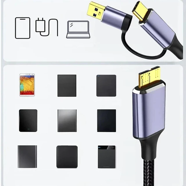 Alt view image 7 of 7 - 3.3ft/1M USB A/USB C Male to Micro B Cable 5Gbps Data Transfer Cord Nylon Braided External Hard Drive Cable with Gold-Plated Connectors and Dual Shielding for Computer Laptop Camera 1 Pack