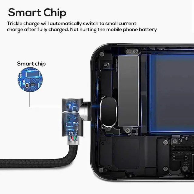 Alt view image 2 of 7 - 6.6ft 90 Degree Magnetic 3 in 1 Charging Cable USB Charger Cable Micro USB/Type C/L Connectors Magnetic Led Indicator for All Cell Phones Universa Charger Cable Multiple Charger Cable (Black)