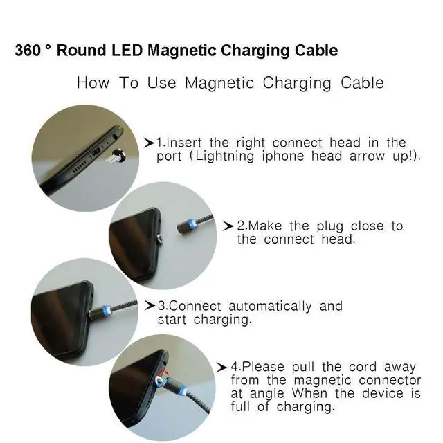 Alt view image 7 of 7 - 6.6ft 90 Degree Magnetic 3 in 1 Charging Cable USB Charger Cable Micro USB/Type C/L Connectors Magnetic Led Indicator for All Cell Phones Universa Charger Cable Multiple Charger Cable (Black)