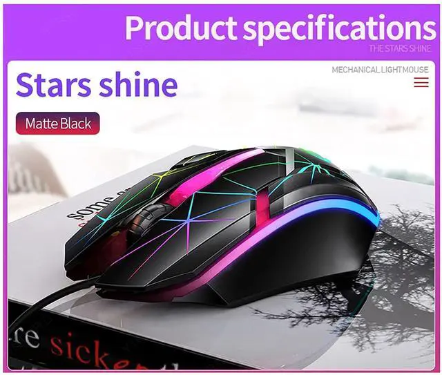 Alt view image 2 of 7 - USB Wired Gaming Mouse, Colorful Ergonomic USB Optical Mouse, 1200DPI Gaming Mice for Laptop PC Computer Games & Work, Star Luminous Version