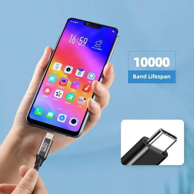 Alt view image 6 of 7 - USB C to USB C Cable 240W 3.3ft / 1M, Type C Charging Cable, USB C 240W Fast Charging Cord Nylon Braided Type-C Cable Compatible with Mac-Book Pro, iPad Pro, Air 4th, Ga-laxy S21, Pixel, and More