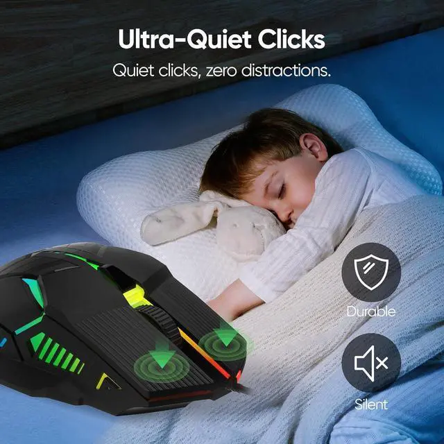 Alt view image 4 of 6 - IHDAPP Wired Gaming Mouse - Lightweight USB Optical Computer Gaming Mice with 7-Color RGB LED Lights, 4 Adjustable DPI (1200-3200), 6 Buttons, Ergonomic Design for Windows XP/Vista/7/8/10 and macOS