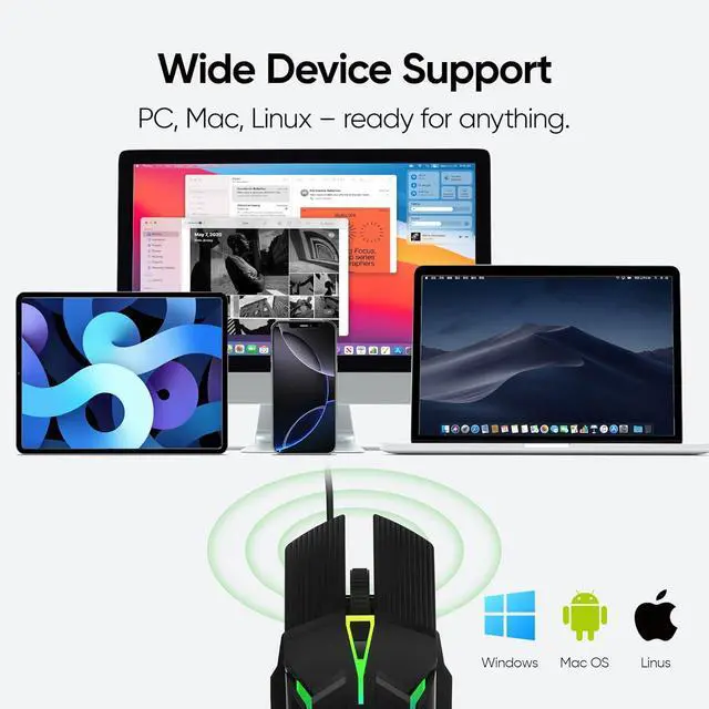 Alt view image 6 of 6 - IHDAPP Wired Gaming Mouse - Lightweight USB Optical Computer Gaming Mice with 7-Color RGB LED Lights, 4 Adjustable DPI (1200-3200), 6 Buttons, Ergonomic Design for Windows XP/Vista/7/8/10 and macOS