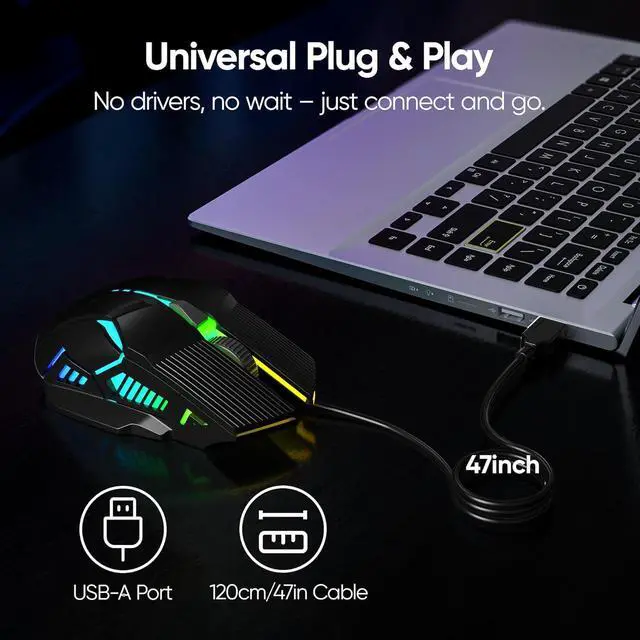 Alt view image 5 of 6 - IHDAPP Wired Gaming Mouse - Lightweight USB Optical Computer Gaming Mice with 7-Color RGB LED Lights, 4 Adjustable DPI (1200-3200), 6 Buttons, Ergonomic Design for Windows XP/Vista/7/8/10 and macOS