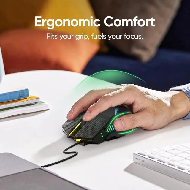 Alt view image 2 of 6 - IHDAPP Wired Gaming Mouse - Lightweight USB Optical Computer Gaming Mice with 7-Color RGB LED Lights, 4 Adjustable DPI (1200-3200), 6 Buttons, Ergonomic Design for Windows XP/Vista/7/8/10 and macOS