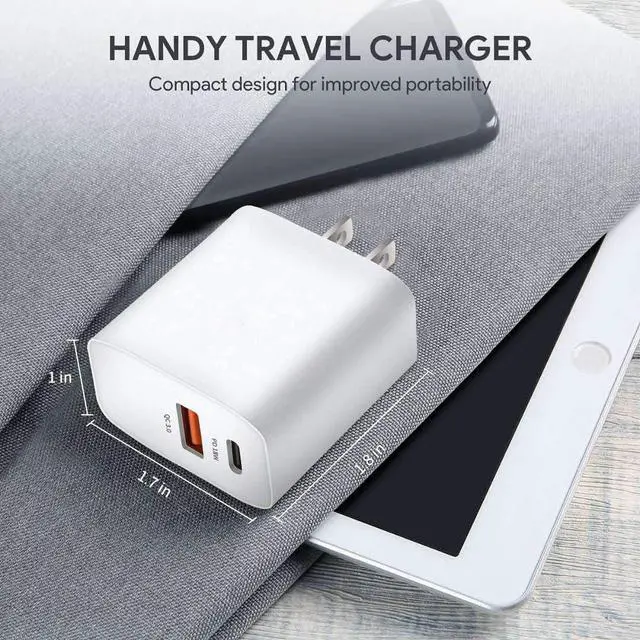Alt view image 5 of 7 - USB C Charger, Fast Charger, 18W 2-Port Wall Charger with Power Delivery & Quick Charge 3.0, Compact USB C Wall Charger for iPhone 11 Pro/Max/XS/XR/X/8/7/6/Plus, Samsung, LG, Pixel, and More