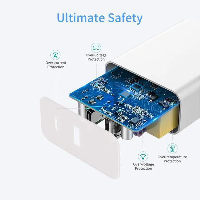 Alt view image 3 of 7 - USB C Charger, Fast Charger, 18W 2-Port Wall Charger with Power Delivery & Quick Charge 3.0, Compact USB C Wall Charger for iPhone 11 Pro/Max/XS/XR/X/8/7/6/Plus, Samsung, LG, Pixel, and More