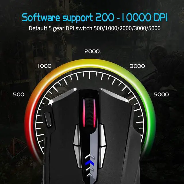 Alt view image 2 of 7 - Gaming Mouse Wired, 13 Programmable Buttons (8+5 Side Buttons), RGB Backlit, Marco, 10000 DPI Adjustable, Comfortable Grip Ergonomic Optical Gaming Mice with Tunable Weights, Black