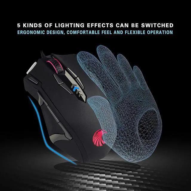 Alt view image 7 of 7 - Gaming Mouse Wired, 13 Programmable Buttons (8+5 Side Buttons), RGB Backlit, Marco, 10000 DPI Adjustable, Comfortable Grip Ergonomic Optical Gaming Mice with Tunable Weights, Black