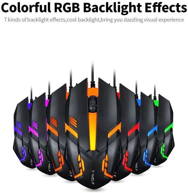 Alt view image 4 of 7 - USB Wired Gaming Mouse, 3 Buttons 7 Coloured Backlight 1200 DPI Office Mouse Built-in Weights for Laptop/PC Gaming Mice
