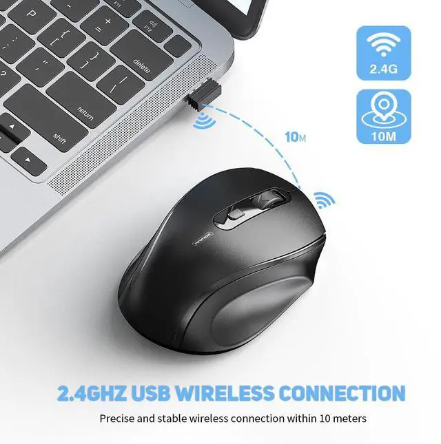 Alt view image 2 of 7 - Wireless Mouse for Laptop, Ergonomic Silent 2.4G Wireless Computer Mouse with USB Receiver 800/1200/1600 Adjustable DPI for PC Computer Desktop Macbook