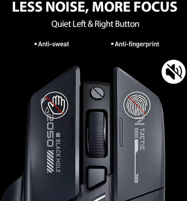 Alt view image 6 of 6 - AUTYUE Wireless Mouse for Laptop, 2.4G/Bluetooth 5.0 Wireless Mouse, Gaming Mouse, RGB Lighting, 2400 DPI, 6 Buttons, Visible Battery, Type-C Charging, Wireless Mouse for Windows, macOS Linux, iOS
