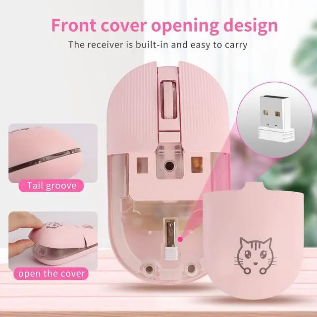 Alt view image 5 of 7 - Wireless Mouse, Game Mouse 2.4Ghz Noiseless Mouse, Rechargeable Wireless Mouse with USB Receiver Portable Computer Mice for PC, Tablet, Laptop with Win/Pad/Mac/Linux/Andriod/iOS. Cute cat Style