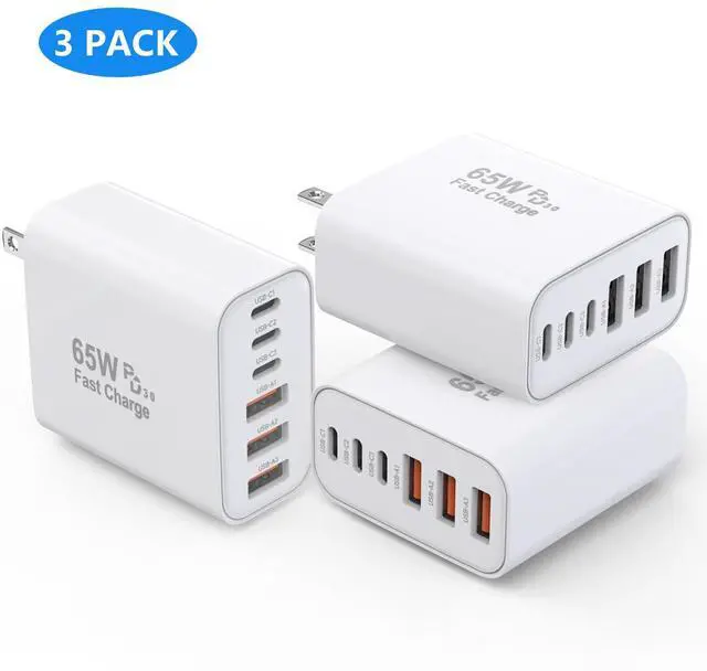 Main image of Hitoor 3 Pack 65W GaN Type C Wall Charger Block, 6-Port Fast Charging Block,PD USB C Plug Adapter+QC Plug Compatible with Apple iPhone 17/17 Air/16E/16Pro Max/16Plus/16/15/14/13/12/11/XS Max,Tablets..