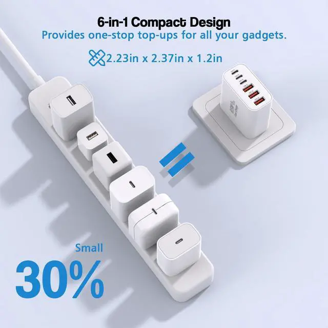 Alt view image 3 of 7 - Hitoor 3 Pack 65W GaN Type C Wall Charger Block, 6-Port Fast Charging Block,PD USB C Plug Adapter+QC Plug Compatible with Apple iPhone 17/17 Air/16E/16Pro Max/16Plus/16/15/14/13/12/11/XS Max,Tablets..