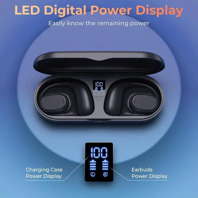 Alt view image 3 of 7 - Wireless Earbuds | Bluetooth Headphones, Non-In-Ear Ear Protection Headphones Wireless Bluetooth 5.3 with LED Display, Up to 8 Hours Playtime Touch Control Sports Waterproof Earbuds Wireless Bluetooth