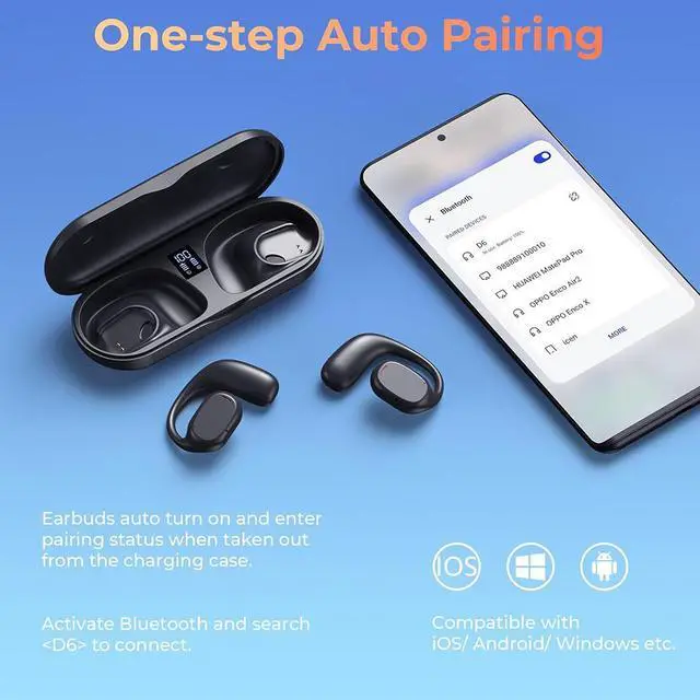 Alt view image 7 of 7 - Wireless Earbuds | Bluetooth Headphones, Non-In-Ear Ear Protection Headphones Wireless Bluetooth 5.3 with LED Display, Up to 8 Hours Playtime Touch Control Sports Waterproof Earbuds Wireless Bluetooth