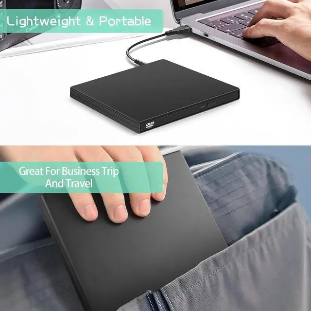 Alt view image 4 of 6 - External CD DVD Drive, USB 2.0 Portable Optical Disc Drive, External CD RW Reader DVD Player for Laptop Desktop PC Mac Windows 11/10/8/7, Mac, Linux OS giyqxHw