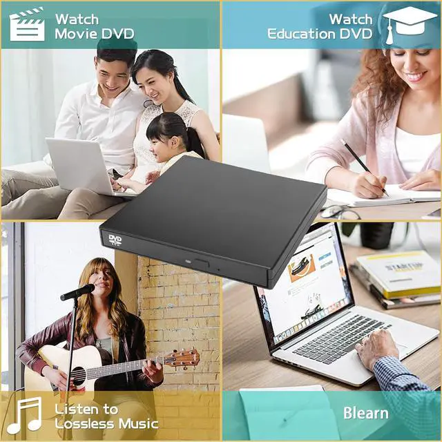 Alt view image 6 of 6 - External CD DVD Drive, USB 2.0 Portable Optical Disc Drive, External CD RW Reader DVD Player for Laptop Desktop PC Mac Windows 11/10/8/7, Mac, Linux OS giyqxHw