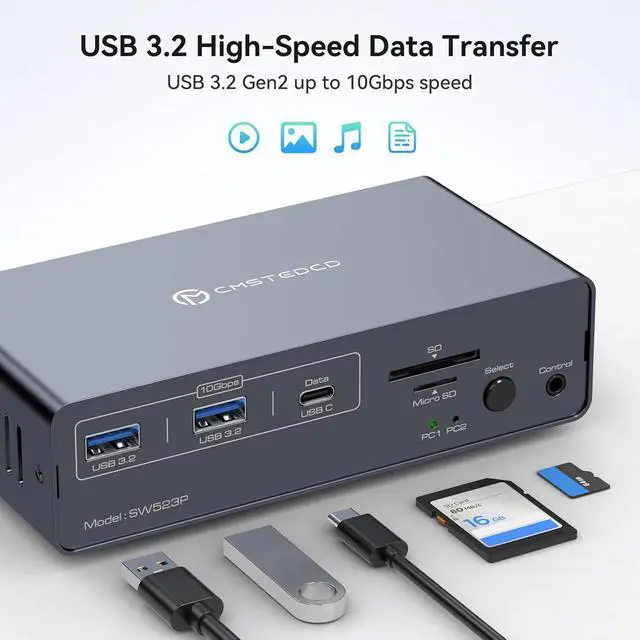 Alt view image 6 of 7 - IHDAPP 14-in-1 KVM Docking Station 4K@120Hz USB C Displayport KVM Switch 2 Monitors 2 Computers with 100W PD Supply Displayport Dual Monitor KVM-Switches for Laptop and Desktop Share 14-in-1 Dock
