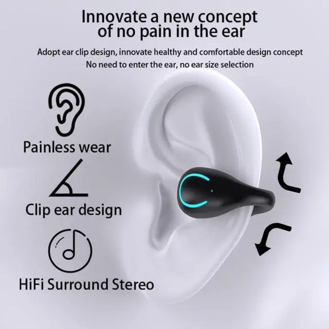 Alt view image 6 of 7 - True Wireless Earbuds, Clip-On Open Ear Headphones, Bluetooth 5.3 Wireless Earbuds with Digital Display Charging Case 80 Hours Playtime IPX5 Waterproof Sports Headphones for Running, Walking, Workout