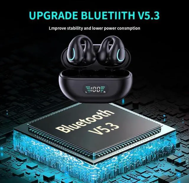 Alt view image 5 of 7 - True Wireless Earbuds, Clip-On Open Ear Headphones, Bluetooth 5.3 Wireless Earbuds with Digital Display Charging Case 80 Hours Playtime IPX5 Waterproof Sports Headphones for Running, Walking, Workout