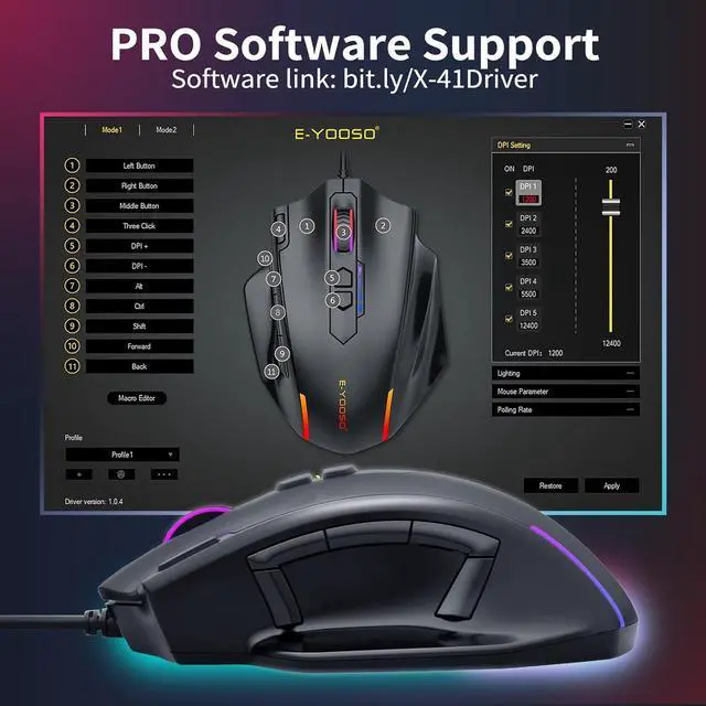 Alt view image 6 of 7 - AUTYUE Large Gaming Mouse Wired, 12400 DPI, 11 Programmable Buttons, Rapid Fire Button, 5 Side Buttons, RGB Backlit, Adjustable Weights, Software Supports, Wired Mouse for PC/Mac and Laptop - Black