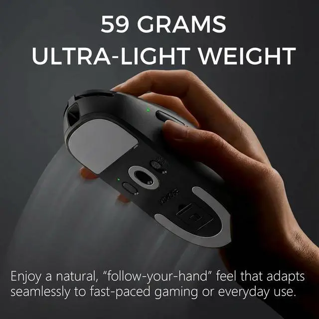 Alt view image 7 of 7 - MCHOSE A7 V2 Ultra+ Wireless Gaming Mouse, Megnetic Charging Dock,Tri-Mode Connection, 59 Grams, PAW3950 TI 42K DPI Sensor, Wired/Wireless Dual 8K Polling - Black