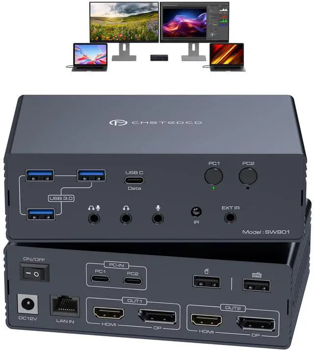 Main image of KVM Switch 2 Monitors 2 Computers Docking Station 16-in-2 4K@60Hz for M1/M2/M3/M4 Thunderbolt KVM Switcher Support USB3.0/USB C in DP/HDMI Out Extended/Mirrored Mode for Windows Mac
