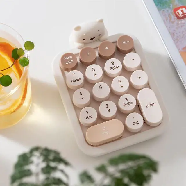 Alt view image 9 of 14 - Cute Wireless Numeric Keypad with Silicone Bear, Colorful Round Keycaps, 2.4G USB Wireless Connection, Portable Financial Accounting Numpad Number Keyboard, Suitable for PC, Laptop (MilkTea)