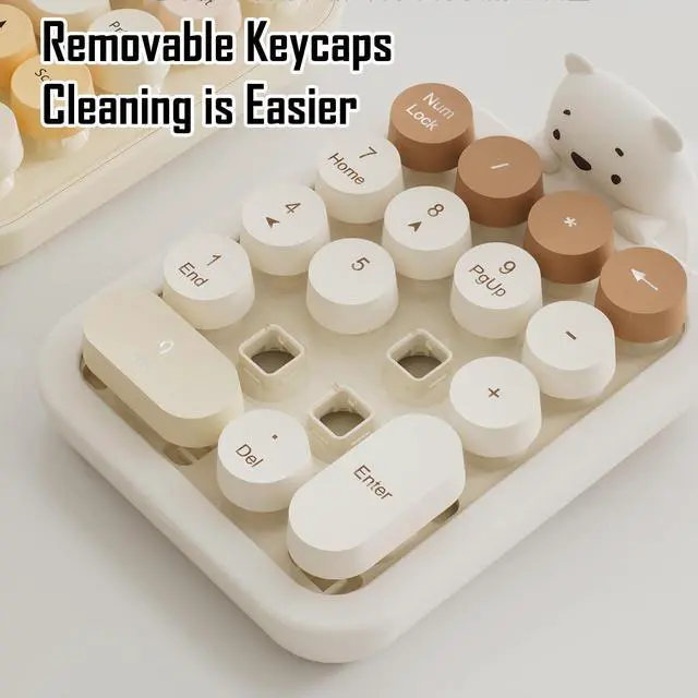 Alt view image 14 of 14 - Cute Wireless Numeric Keypad with Silicone Bear, Colorful Round Keycaps, 2.4G USB Wireless Connection, Portable Financial Accounting Numpad Number Keyboard, Suitable for PC, Laptop (MilkTea)