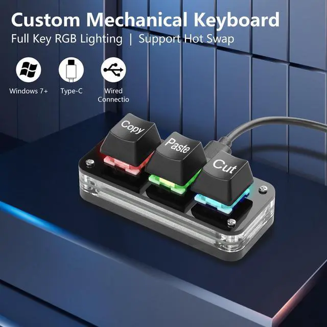 Alt view image 9 of 14 - Mini 3-Key Cut Copy Paste Keyboard Programmable Keypads with LED Light Mechanical Hot Swap Macro Keyboard for Working and Gaming