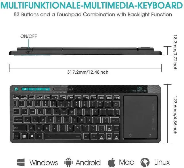 Alt view image 13 of 14 - K18 Plus Wireless 3-LED Color Backlit Multimedia Keyboard with Multi-Touch Big Size Trackpad,Rechargable Keyboard for Android TV Box,PC,Smart TV,Xbox,Raspberry Pi, HTPC IPTV,Windows, MacOS