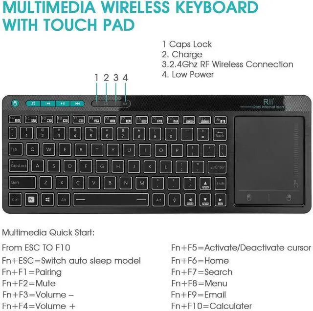 Alt view image 12 of 14 - K18 Plus Wireless 3-LED Color Backlit Multimedia Keyboard with Multi-Touch Big Size Trackpad,Rechargable Keyboard for Android TV Box,PC,Smart TV,Xbox,Raspberry Pi, HTPC IPTV,Windows, MacOS
