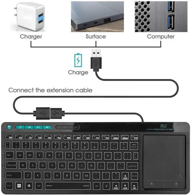 Alt view image 14 of 14 - K18 Plus Wireless 3-LED Color Backlit Multimedia Keyboard with Multi-Touch Big Size Trackpad,Rechargable Keyboard for Android TV Box,PC,Smart TV,Xbox,Raspberry Pi, HTPC IPTV,Windows, MacOS