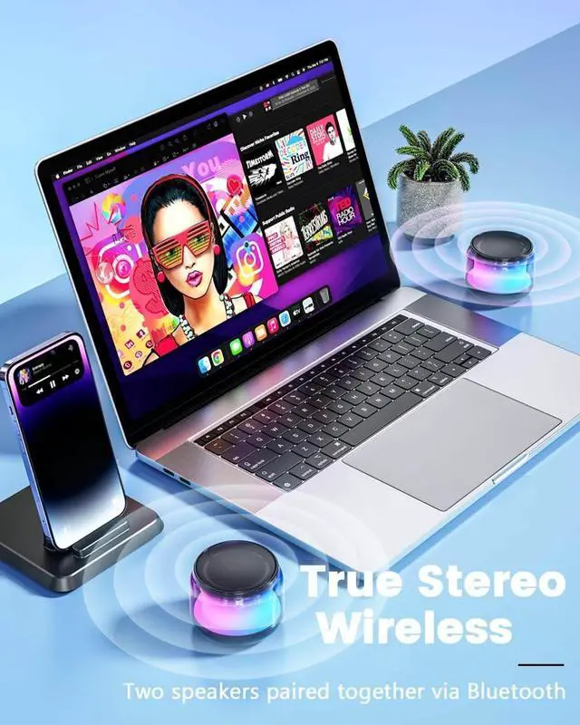 Alt view image 12 of 12 - Portable Bluetooth Speakers with Colorful Lights, Loud Sound, Small Bluetooth Speaker with Wireless Stereo Pairing, Mini Gifts for Kids, Teen, Girls, Boys, Women