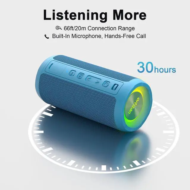 Alt view image 18 of 20 - Wireless Portable Bluetooth Speaker, IPX7 Waterproof, Dustproof and Rustproof, Powerful 24W Sound, Enhanced Bass, 30-Hour Battery, 360° Party Light, and Stereo Pairing (BT 5.3), Gifts - Blue