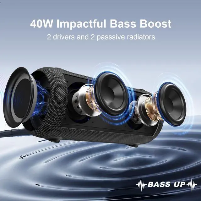 Alt view image 9 of 14 - Portable Bluetooth Speakers Loud 40W Peak Stereo Sound, Passive Radiators-Deep Bass, All Day Playtime, Adjustable Strap, BT5.3, IPX5 Wireless Speaker RGB Lights for Indoor Outdoor