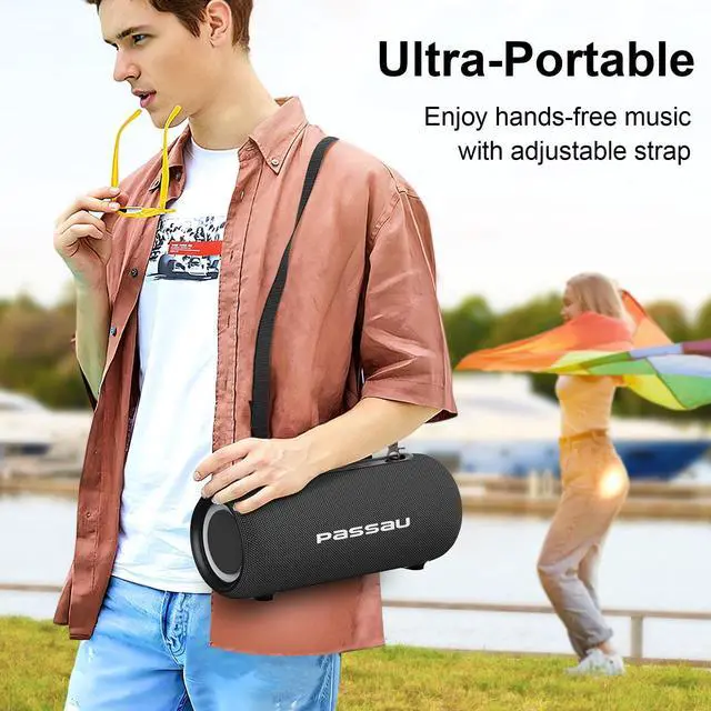 Alt view image 10 of 14 - Portable Bluetooth Speakers Loud 40W Peak Stereo Sound, Passive Radiators-Deep Bass, All Day Playtime, Adjustable Strap, BT5.3, IPX5 Wireless Speaker RGB Lights for Indoor Outdoor