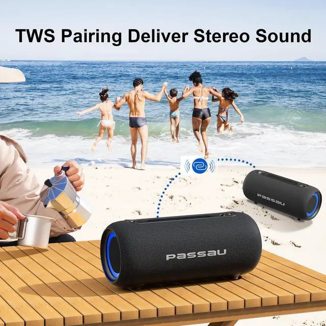 Alt view image 12 of 14 - Portable Bluetooth Speakers Loud 40W Peak Stereo Sound, Passive Radiators-Deep Bass, All Day Playtime, Adjustable Strap, BT5.3, IPX5 Wireless Speaker RGB Lights for Indoor Outdoor