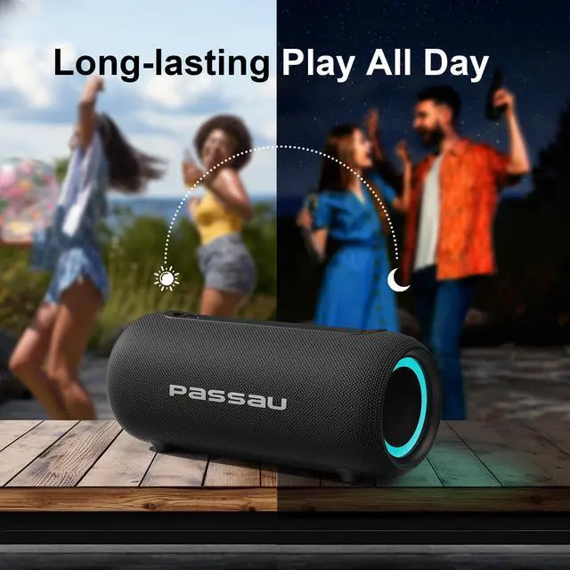Alt view image 13 of 14 - Portable Bluetooth Speakers Loud 40W Peak Stereo Sound, Passive Radiators-Deep Bass, All Day Playtime, Adjustable Strap, BT5.3, IPX5 Wireless Speaker RGB Lights for Indoor Outdoor