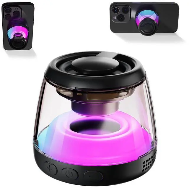 Alt view image 8 of 14 - Magnetic Bluetooth Speaker,Wireless Induction Bluetooth Speaker,Mini Portable Cell Phone Stand for iPhone, Lanyard & RGB Night Light,or Home,Outdoors,Pool,Gift (Black-1PCS)