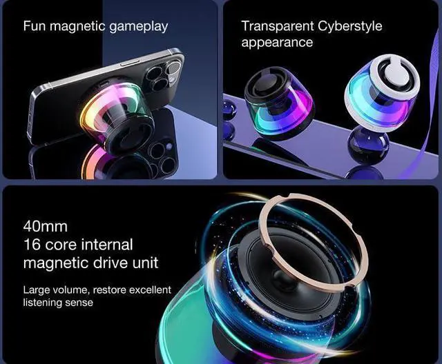 Alt view image 13 of 14 - Magnetic Bluetooth Speaker,Wireless Induction Bluetooth Speaker,Mini Portable Cell Phone Stand for iPhone, Lanyard & RGB Night Light,or Home,Outdoors,Pool,Gift (Black-1PCS)