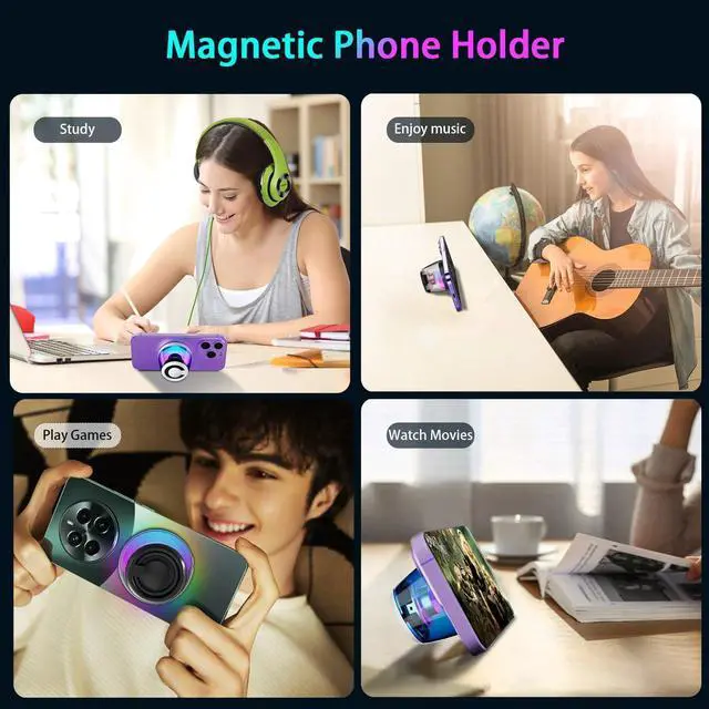 Alt view image 11 of 14 - Magnetic Bluetooth Speaker,Wireless Induction Bluetooth Speaker,Mini Portable Cell Phone Stand for iPhone, Lanyard & RGB Night Light,or Home,Outdoors,Pool,Gift (Black-1PCS)